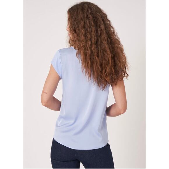 Repeat Cashmere Silk Top with Breast Pocket in Sky - Picture 11 of 12